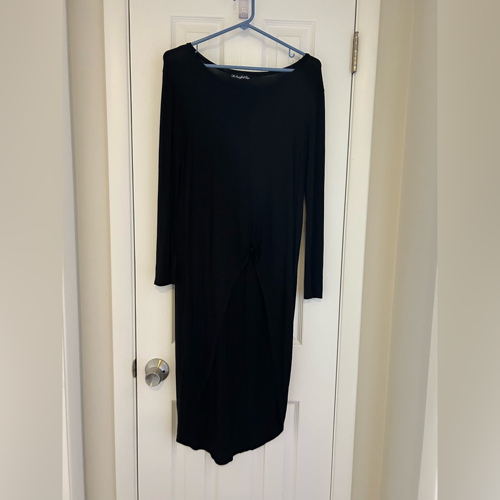 Black Long-Sleeve Twist-Knot Midi Dress